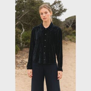 CP SHADES Black Crushed Velvet Button Up Shirt Top  Women's Size Medium